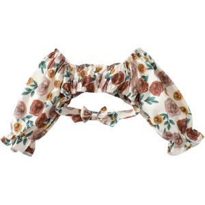 Herfst Kleding Bloemenprint Slash Neck Cropped Tops Meisjes Kinderen Boog Volledige Mouw Shirts Kinderen Blouses