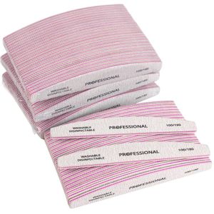 50 Stuks Professionele Nagelvijlen Voor Manicure Uv Gel Polijstmachine Bestand 100/180 Semilune Gebogen Buffer Blok Wasbaar Manicure Gereedschap Set