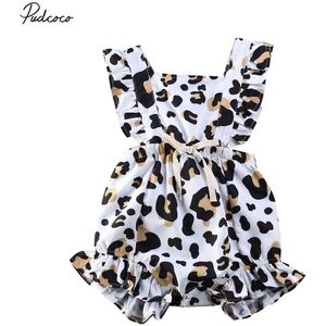 Infant Baby Girl Summer Leopard Ruffle Romper Sleeveless Ruffle Jumpsuit One Piece Outfit Girl Playsuit 3-18M