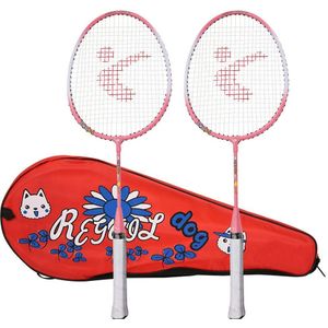 Een Paar Aluminium Cartoon Kinderen Badminton Racket Outdoor Sport Speelgoed Geen Hoekige (Roze)