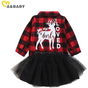 Ma & Baby 3M-4Y Kerst Pasgeboren Peuter Baby Kid Meisjes Kleding Set Rode Plaid Herten Shirts Zwarte Tutu Rokken Xmas outfits