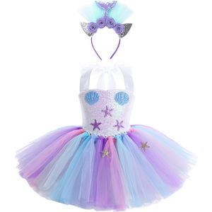 Meisjes Mermaid Cosplay Kostuums Outfit Halter Hals Sparkly Pailletten Mesh Tutu Jurk Met Haar Hoepel Voor Halloween Carnaval Jurken