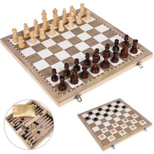 3 In 1 Opvouwbare Houten Schaakbord Set Reizen Games Schaken Backgammon Checkers Speelgoed Schaakstukken Entertainment Game Board Speelgoed i1