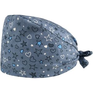 VIAOLI-Breathable cotton Elastic Tieback print Light-colored five-pointed star peach heart scrubs caps pet shop Dust scrub hats