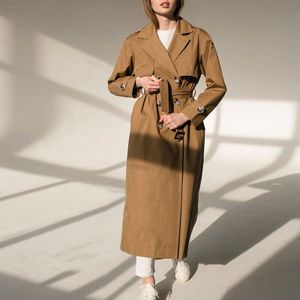 Mnealways18 Double Breasted Trenchcoat Jurk Vrouwen Windjack Lange Mouwen Belted Losse Jas Dames Bovenkleding Lente Herfst