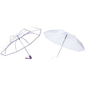 2 Stuks Transparante Paraplu Automatische Paraplu Regen-Transparant + Paars Grens & Transparant + Witte Rand