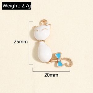 10pcs Gold Color 25x20mm Lovely Enamel Bowknot Cat Charms Animal Pendant For DIY Handmade Necklaces Earrings Jewelry Accessories