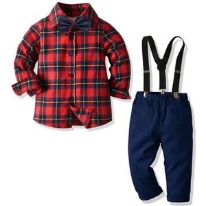 Jongen Kerst Set Twee Stuk Pak Kinderen Rode Plaid Patroon Lange Mouw + Broek Kinderen Outfits xmas Jongens Set