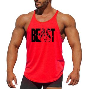 Muscleguys Katoen Heren Gym Tank Tops Heren Mouwloos Shirt Voor Jongens Bodybuilding Kleding Hemd Fitness Stringer Vest Rood L