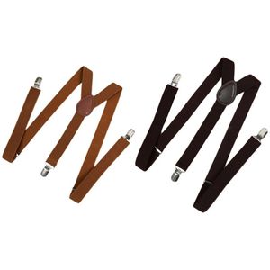 Kf-2 Pcs Unisex Clip Op Jarretel Elastische Y-Vorm Terug Formele Verstelbare Bretels, Bruin &amp; Koffie