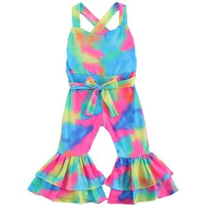 Focusnorm 1-6Y Mode Baby Meisjes Tie-Dye Overalls Broek Mouwloze Print Backless Riem Flare Broek Outfits