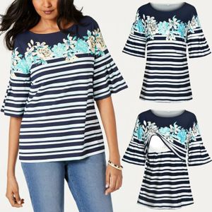 Vrouwen T-Shirt Moederschap Verpleging Zomer Gestreepte Half Mouw O-hals Top Borstvoeding Casual Zomer Kleding Voor Zwangere Vrouwen