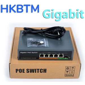 Hkbtm Gigabit Poe Switch 1000M Netwerk Gigabit 48V Poe Switch RJ45 Hub Lan 1000Mbps Switcher, plug En Play, Eenvoudige Installatie