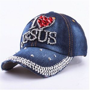 LGFD7621 vrouwen denim jeans doek Kunstmatige stenen bling bling rode ik liefde hart Jezus katoen baseball caps