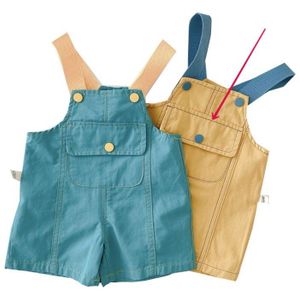 2022 Zomer Baby Meisje Jongen Overalls Geel Groen Effen Kleur Mouwloze Vierkante Kraag Wijde Pijpen Jumpsuit Kids Losse Kleding E092