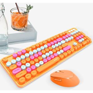 2.4G Draadloze Game Toetsenbord Muis Combo Kantoor Gebruik Gemengde Lipstick Kleur Pumk Ronde Keycap Toetsenbord Voor Gamer Notebook Pc laptop
