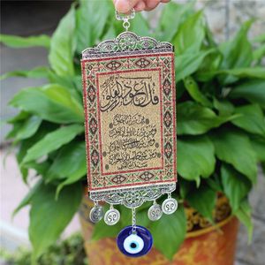 Turkse Geglazuurde Blauwe Ogen Hanger Gouden Schrift Doek Muur Auto Opknoping Indoor Demon Oog Moslim Legering Woonaccessoires