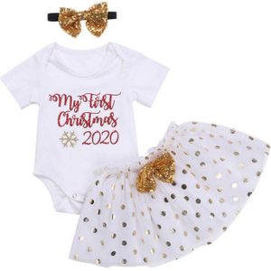 Pasgeboren Baby Meisjes Kerst Kleding Set Lange Mouw Brief Bodysuits Tops Stippen Mesh Rokken Hoofdband 3Pcs Lente Herfst