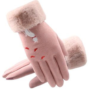 Winter Vrouwen Handschoenen Touch Screen Pols Handschoenen Voor Dames Kat Borduurwerk Pluche Binnenkant Zachte Outdoor Warme Vrouwelijke Handschoenen
