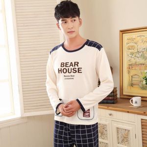 Katoen Pyjama Sets Voor Mannen Herfst Winter Lange Mouw Brief Pyjama Mannelijke Toevallige Plaid Broek Homewear Loungewear Thuis Kleren