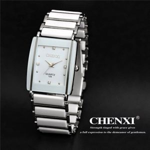 Chenxi Dame Horloge Elegante Zwarte Keramiek Eenvoudige Minimalisme Kleine Smalle Quartz Casual Horloge Vrouw Rhinestone Horloge