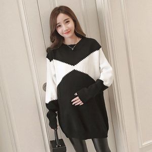 Zwangere Vrouwen Winter Mode Comfortabele Trui Plus Size Zwart Patchwork Witte Lange Mouw Moederschap Breien Truien Jassen