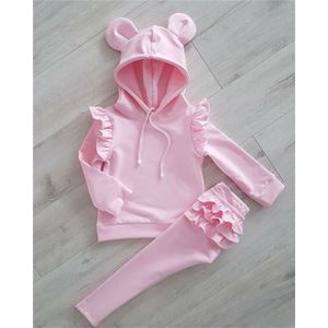 Uk Baby Meisje Pasgeboren Roze Hooded Tops Shirt Broek 2 Stuks Outfit Kleding Set