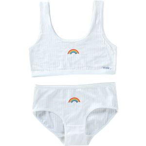 B2EB Tiener Jong Meisjes 2 Stuk Ondergoed Set Rainbow Bridge Print Katoen Training Beha Vest Top En Bijpassende Slipje Sport