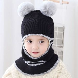 RUHAO Leuke Kind Baby Jongen Meisje Hooded sjaal Caps Hoed Cartoon Oor Winter Warm Knit Flap Cap Sjaal Fijn gehaakte solid hoed