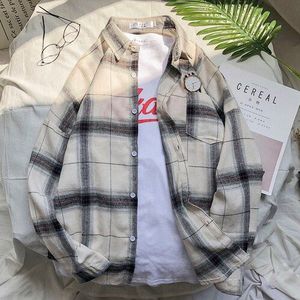 Mannen Turn-down Kraag Plaid Zakken Leisure Eenvoudige All-Match Koreaanse Stijl Ulzzang Shirt Heren Losse Trendy Shirt Kleding