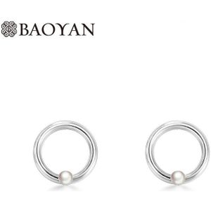 Baoyan Minimalistische Ronde Cirkel Roestvrij Staal Oorbellen Femme Rose Gold/Goud/Zilver Kleur Kleine Natuurlijke Parel Oorbellen Voor vrouwen