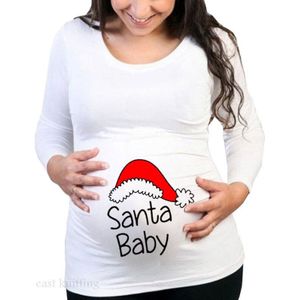 Moederschap T-shirt Zwangerschap Tee Shirts Print Brief Santa Baby Tops Moederschap Kleding Verpleging T-shirts Kerst Jaar