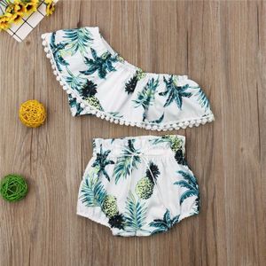 Casual Slim Print 2 Stuks Kids Baby Meisjes Bloemen Tops Shorts Slips Outfit Set Kleding Zomer Kleding Voor Meisjes