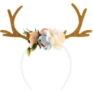 Kids Meisjes Grappige Herten Gewei Hoofdband Met Bloemen Blossom Party Haarband Hoofd Band Kerst Fancy Dress Kostuums Accessoires