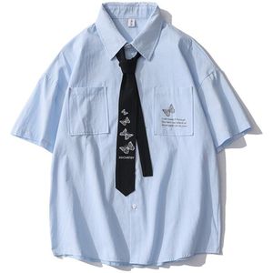 Aolamegs Shirt Mannen Reflecterende Vlinder College Stijl Korte Mouwen Harajuku Vintage Alle-Match Paar Zomer Streetwear