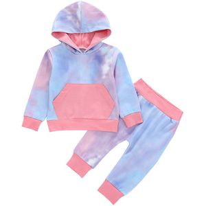 Peuter Baby Meisjes Jongens Tie-Dye Kleding Set Lange Mouwen Hooded Tops Voorvak + Elastische Taille Lange Broek lente Herfst