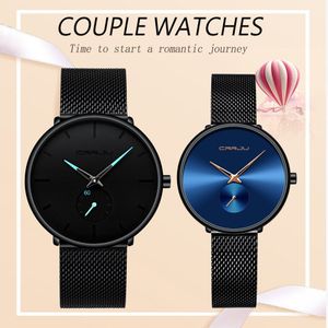 Paar Horloges Crrju Top Roestvrij Staal Quartz Horloge Voor Mannen En Vrouwen Casual Klok Set Voor