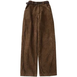 Hoge Taille Corduroy Wijde Pijpen Broek Vrouwelijke Vintage Bruin Zwart Rechte Broek Zonder Riem Vrouwen Casual Harajuku Bodems