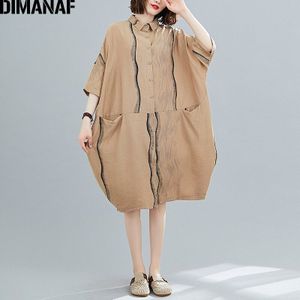 Dimanaf Zomer Plus Size Vrouwen Shirt Jurk Zonnejurk Zakken Gestreepte Print Vrouwelijke Kantoor Dame Vestido Losse Knop Vest Jurk