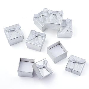 Pandahall 24Pccs Kartonnen Sieraden Ring Box Voor Ring Voor Sieraden Vierkante Met Garen Strik Gemengde Kleur