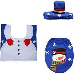 Flanel Kerst 3Pcs Wc Cover Kerstman Voor Toiletpot Mat Zetel Accessoires Decoratie Badkamer Tapijt Xmas Decor