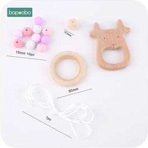 Bopoobo 1set Houten Herten Bijtring DIY Set Siliconen Kralen Mama Handen-op Baby BPA Gratis DIY armband Baby Speelgoed Bijtring