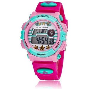 OHSEN digital LCD kids meisjes mode polshorloge leuke red Rubber strap 50 M waterdicht Kinderen horloges alarm hand klokken