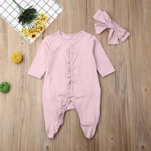 0-12M Pasgeboren Kid baby Boy Meisje Kleding Lange Mouwen Ruches Katoen Jumpsuit Elegante mooie Zoete geboren outfits