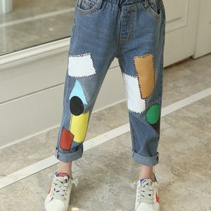 Baby Meisje Jeans Zomer Mode Geometrische Denim Broek Katoen Kinderen Jongens Kleding 3-14Years Tiener Blauwe Jeans Broek