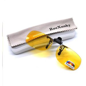 ReeXunky Unisex Clip Op Zonnebril Gepolariseerde Nachtzicht Bijziend Rijden Bril Voor Mannen Vrouwen Met Case & Glazen doek