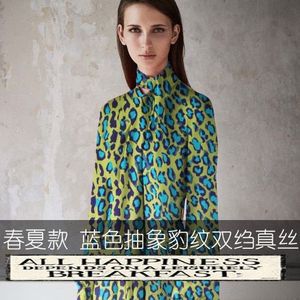 Blauwe abstracte luipaard zijden crêpe de chine stof print shirt jurk ademend crêpe de chine zijde zijde doek
