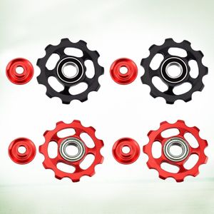 2 Stuks Aluminium Bike Wiel Achterderailleur Pulley 11T Voor (Zwart + Rood)