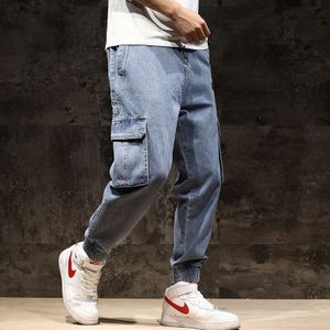 #2090 Japanse Streetwear Heren Denim Cargo Jeans Zijzakken Elastische Taille Jeans Homme Plus Size 5XL Harem Jeans mannen