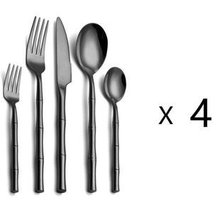 20 Stuks Creativiteit Bamboe Bestek Set Roestvrij Staal Steak Mes Lepel En Vork Set Goud Serviesje Zilveren Bestek set